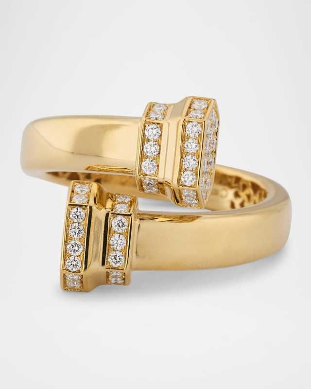 18K Yellow Gold Crivelli Two-Headed Pillar Wrap Ring with Diamonds